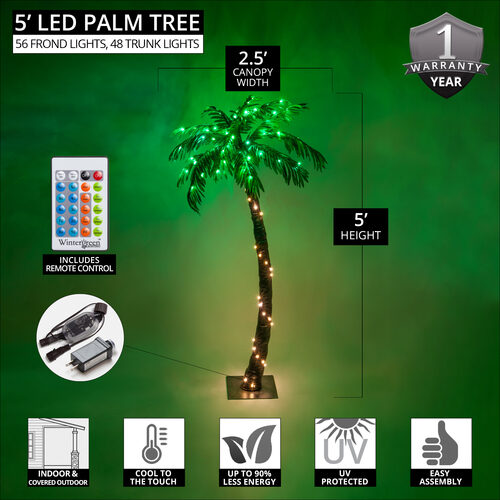 5' Curved LED Palm Tree