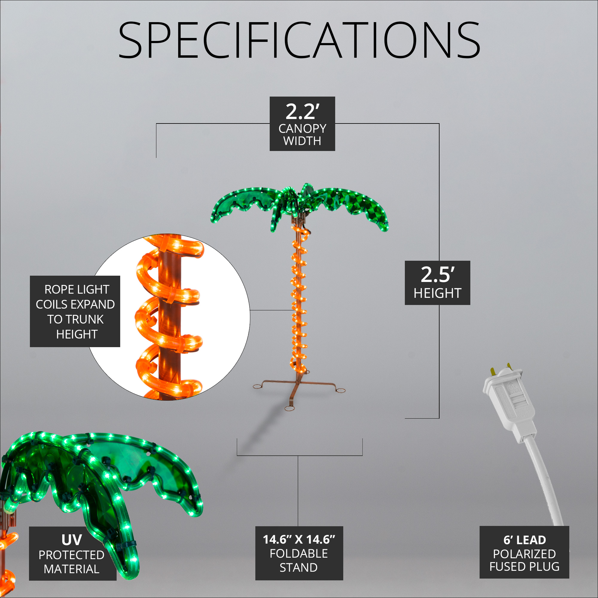 Deluxe Rope Light LED Palm Tree, Green - Wintergreen Corporation