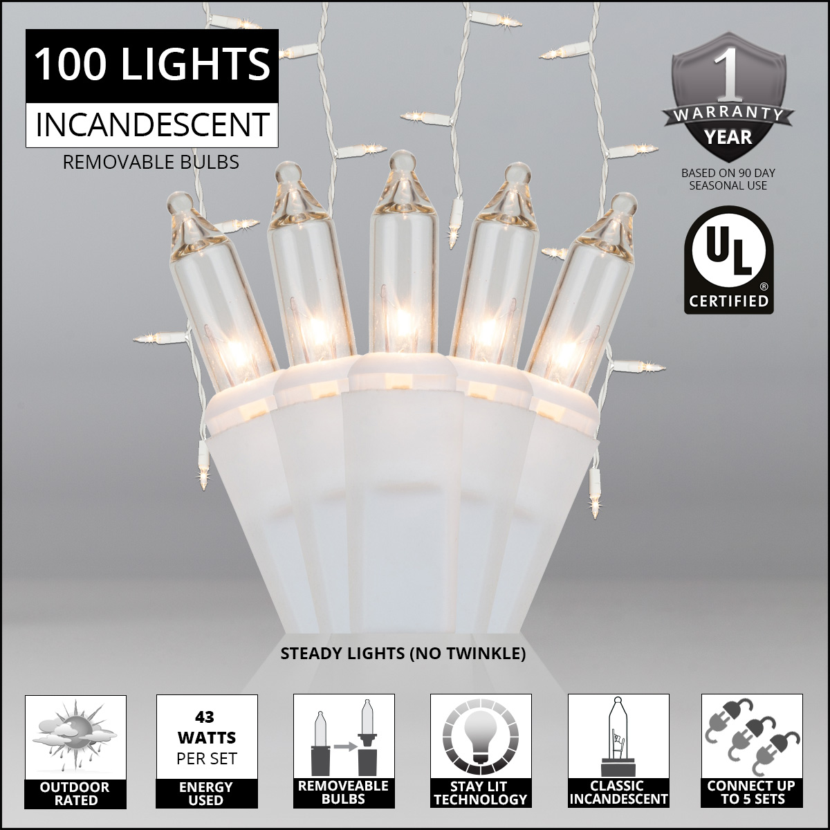 Clear Mini Icicle Lights on White Wire - Wintergreen