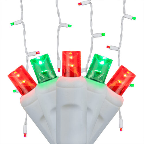 70 Green, Red 5mm LED Icicle Lights on White Wire