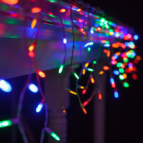 70 Multicolor M5 LED Icicle Lights on White Wire