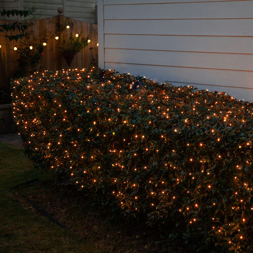 4' x 6' Orange Mini Christmas Net Lights, 150 Lights on Green Wire