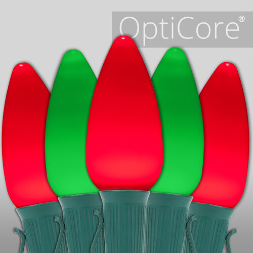 C9 Green / Red Smooth OptiCore Commercial LED Christmas Lights, 50 Lights, 50'