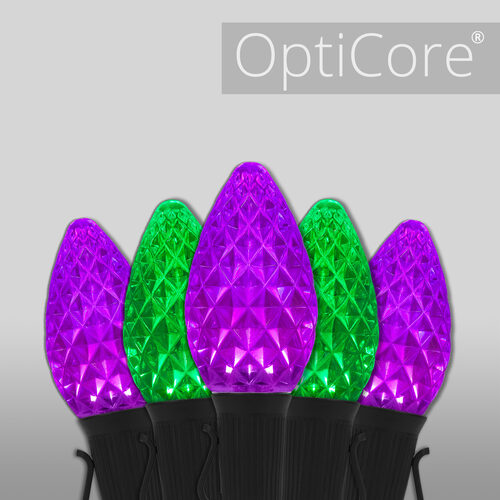 C7 Green / Purple OptiCore Commercial LED Halloween Lights, 50 Lights, 50'