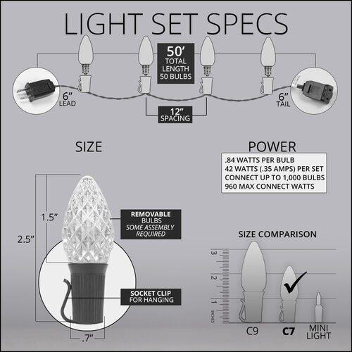 C7 Red / Warm White OptiCore Commercial LED Christmas Lights, 50 Lights, 50'