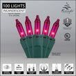 100 Pink Mini Lights, Green Wire, 6" Spacing
