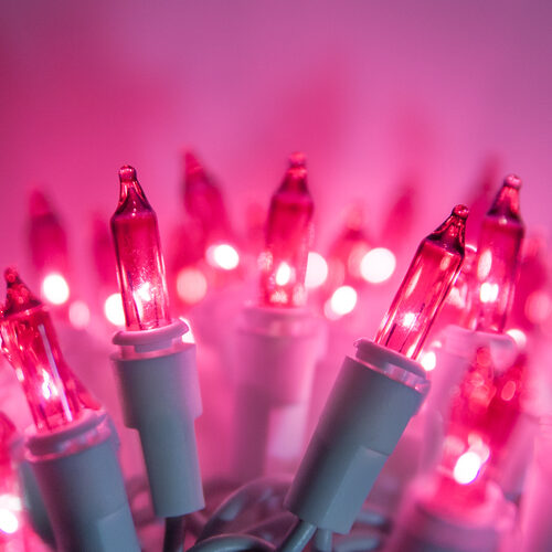 100 Pink Mini Lights, White Wire, 2.5" Spacing
