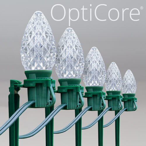 C7 Cool White OptiCore Christmas LED Pathway Lights, 100 Lights, 7.5 Inch Stakes, 100'