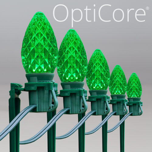 C7 Green OptiCore Christmas LED Pathway Lights, 100 Lights, 7.5 Inch Stakes, 100'