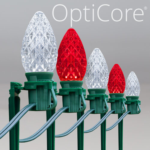 C7 Cool White / Red OptiCore Christmas LED Pathway Lights, 100 Lights, 7.5 Inch Stakes, 100'