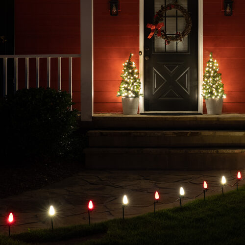 C7 Red / Warm White OptiCore Christmas LED Pathway Lights, 100 Lights, 7.5 Inch Stakes, 100'