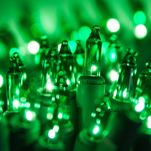 100 Green Mini Lights, Green Wire, 2.5" Spacing