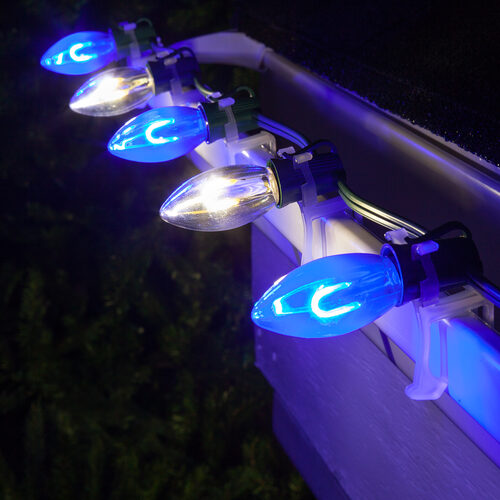 C9 Blue / Cool White FlexFilament Shatterproof Vintage Commercial LED Christmas Lights, 50 Lights, 50'