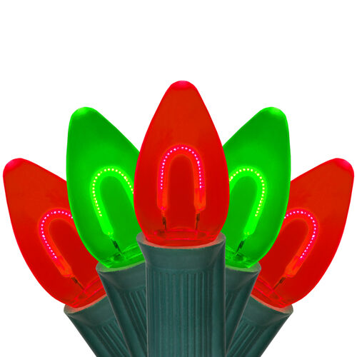 C7 Green / Red FlexFilament Shatterproof Vintage Commercial LED Christmas Lights, 50 Lights, 50'