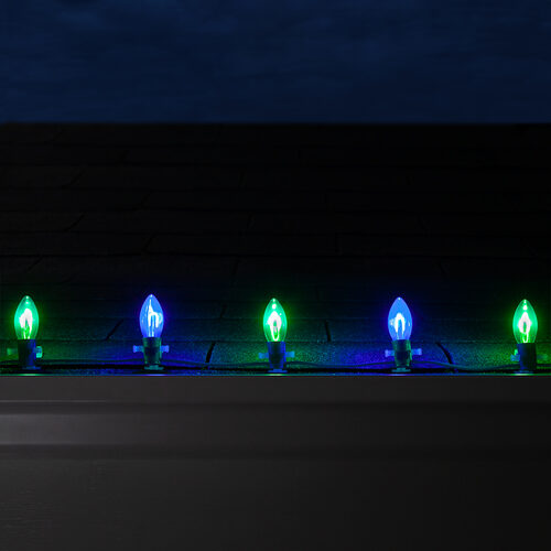C9 Blue / Green FlexFilament Shatterproof Vintage Commercial LED Christmas Lights, 50 Lights, 50'