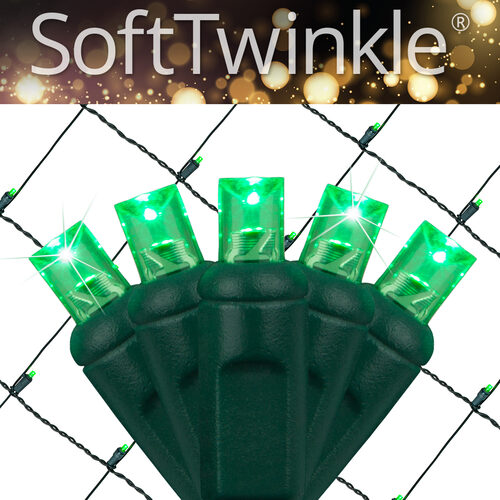 4' x 6' Green SoftTwinkle 5mm LED Christmas Net Lights, 70 Lights on Green Wire