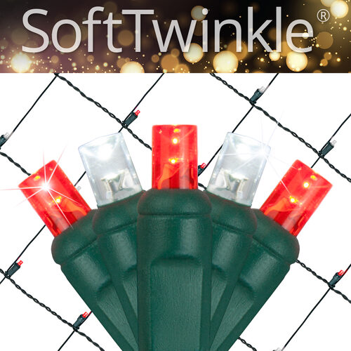 4' x 6' Red, Cool White SoftTwinkle 5mm LED Christmas Net Lights, 70 Lights on Green Wire