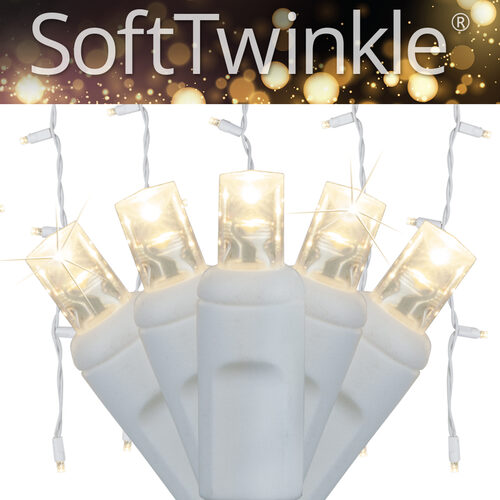70 Warm White SoftTwinkle 5mm LED Icicle Lights on White Wire