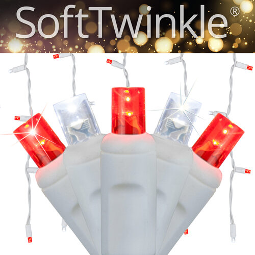 70 Cool White, Red SoftTwinkle 5mm LED Icicle Lights on White Wire