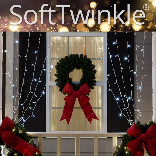 150 SoftTwinkle TM LED Curtain Lights, 66" Drops, 150 Cool White Lights, White Wire