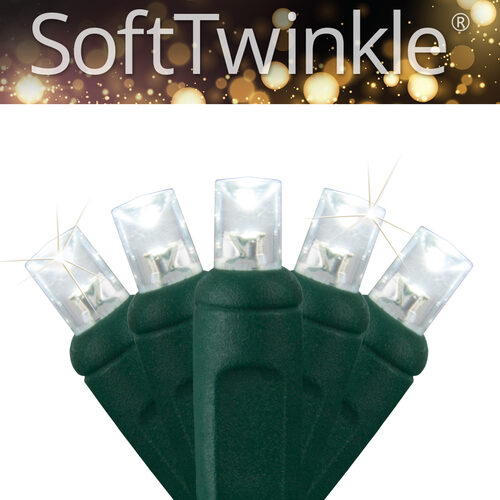 50 5mm Cool White SoftTwinkle TM LED Christmas Lights, Green Wire, 4" Spacing