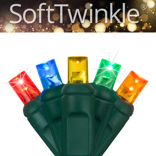 50 5mm Multi Color SoftTwinkle TM LED Christmas Lights, Green Wire, 6" Spacing
