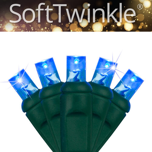 50 5mm Blue SoftTwinkle TM LED Christmas Lights, Green Wire, 4" Spacing