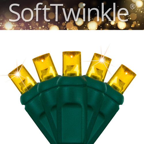 50 5mm Gold SoftTwinkle TM LED Christmas Lights, Green Wire, 4" Spacing