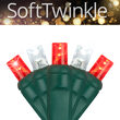 50 5mm Red, Cool White SoftTwinkle TM LED Christmas Lights, Green Wire, 4" Spacing