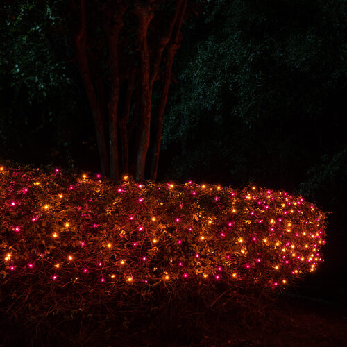 4' x 6' Purple, Orange Mini Christmas Net Lights, 150 Lights on Black Wire