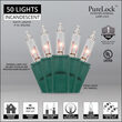 50 PureLock TM Clear Christmas Mini Lights, Green Wire, 4" Spacing