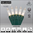 Commercial 100 Clear Mini Lights, Lamp Lock, Green Wire, 6" Spacing