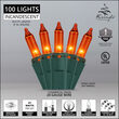 Commercial 100 Amber / Orange Mini Lights, Lamp Lock, Green Wire, 6" Spacing