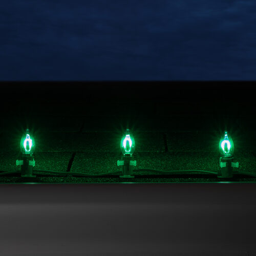 C7 Green FlexFilament Shatterproof Vintage Commercial LED Christmas Lights, 15 Lights, 15'