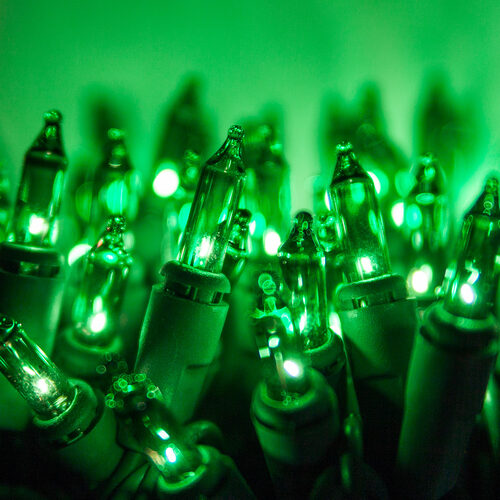 Commercial 150 Green Mini Lights, Lamp Lock, Green Wire, 6" Spacing