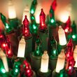 Commercial 100 Red, Green, White Frost Mini Lights, Lamp Lock, Green Wire, 6" Spacing