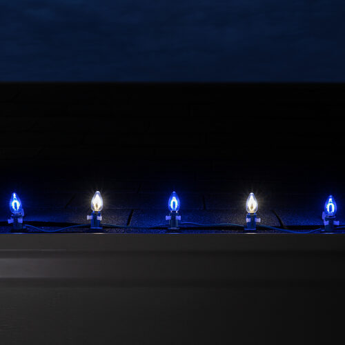 C7 Blue / Cool White FlexFilament Shatterproof Vintage Commercial LED Christmas Lights, 50 Lights, 50'