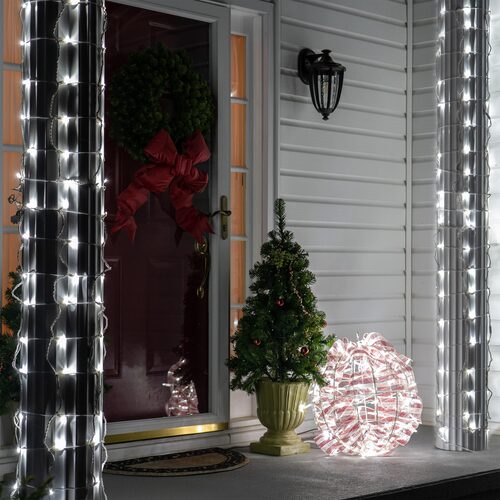 20" x 45" Cool White StretchNet Pro 5mm LED Christmas Column Wrap Lights, 50 Lights on White Wire