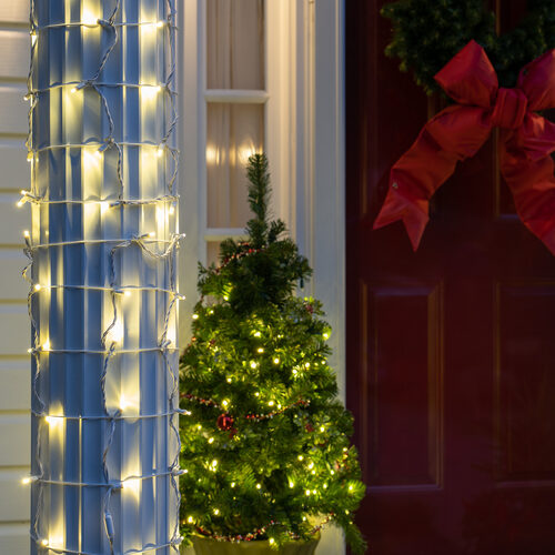 20" x 45" Warm White StretchNet Pro 5mm LED Christmas Column Wrap Lights, 50 Lights on White Wire