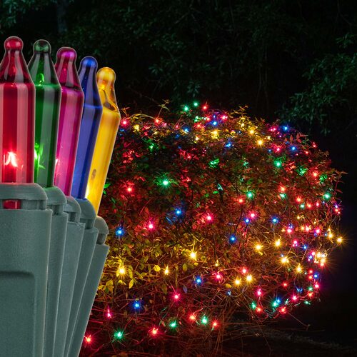 Multicolor with Pink Mini Christmas Net Lights on Green Wire