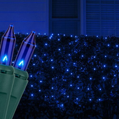 4' x 6' Blue Mini Christmas Net Lights, 150 Lights on Green Wire