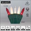 50 Red, Clear, White Frost Mini Lights, Green Wire, 6" Spacing