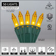 50 Gold Mini Lights, Green Wire, 6" Spacing