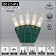 Commercial 200 Clear Mini Lights, Lamp Lock, Green Wire, 4.5" Spacing