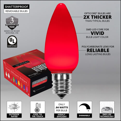 C9 Opaque Red OptiCore LED Bulbs
