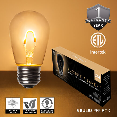 30' Warm White FlexFilament TM LED Patio String Light Set with 10 S14 Bulbs on Black Wire