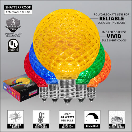 G50 Multicolor OptiCore LED Globe Light Bulbs, E12 - Candelabra Base