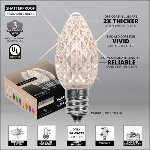 C7 Twinkle Warm White OptiCore LED Bulbs