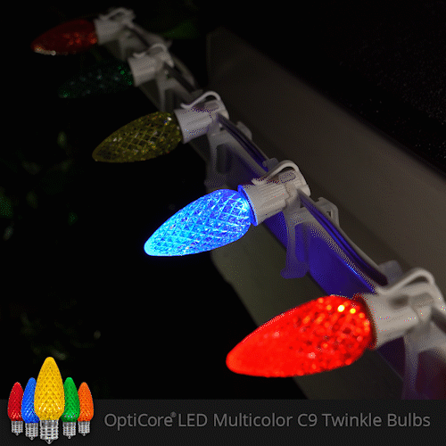 C9 Twinkle Multicolor OptiCore LED Bulbs