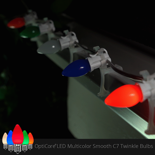 C7 Multicolor Twinkle Smooth OptiCore Commercial LED Christmas Lights, 25 Lights, 25'